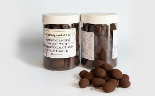 ALMOND DRAGEES COVERED WITH WHITE CHOCOLATE AND COCOA POWDER 200 G